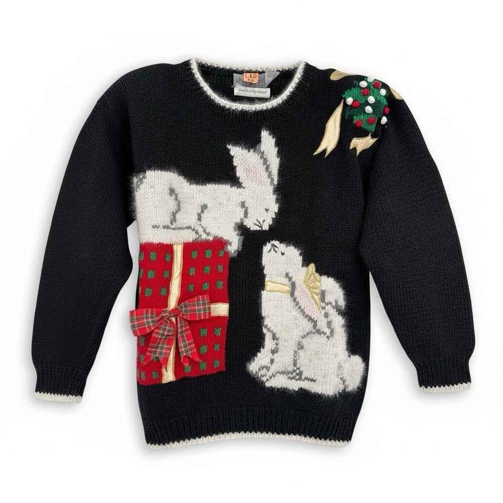 Vintage Lauren Cole Holiday Sweater Bunny Christmas Size PS Festive Fuzzy Whimsy